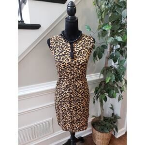 Beachlunchlounge Dress Women Medium Brown Black Leopard Print Sleeveless Tie